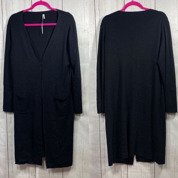Max Studio Womens Silk Cashmere Blend Black Open Front Long Cardigan - Picture 1 of 14